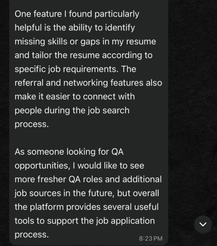 Job seeker testimonial about myjobb AI
