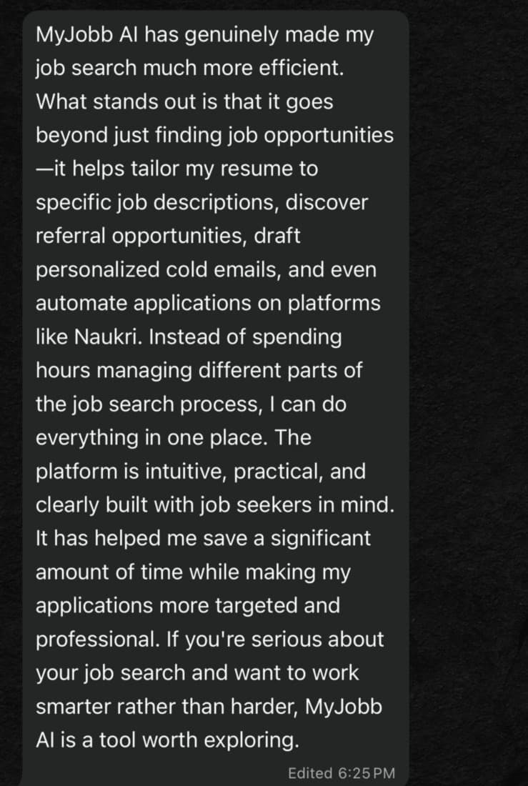 Job seeker testimonial about myjobb AI