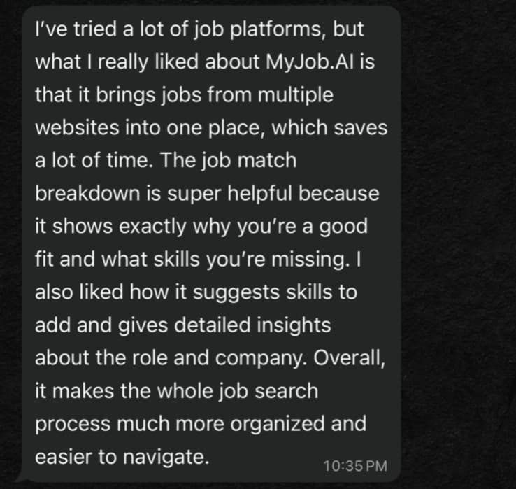Job seeker testimonial about myjobb AI