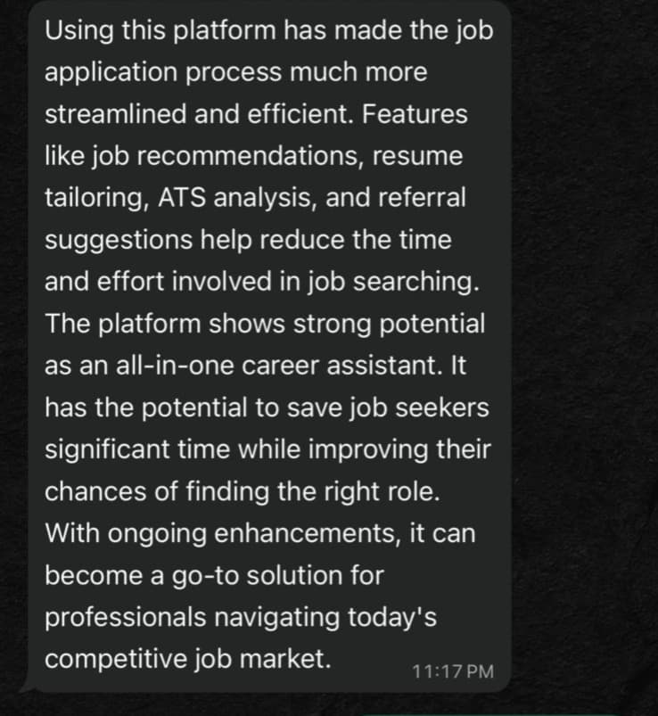 Job seeker testimonial about myjobb AI