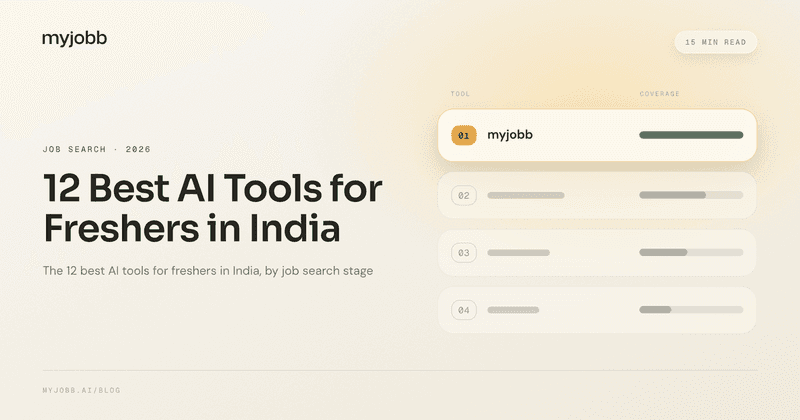 12 Best AI Tools for Freshers in India, Organized by Job Search Stage | myjobb blog cover