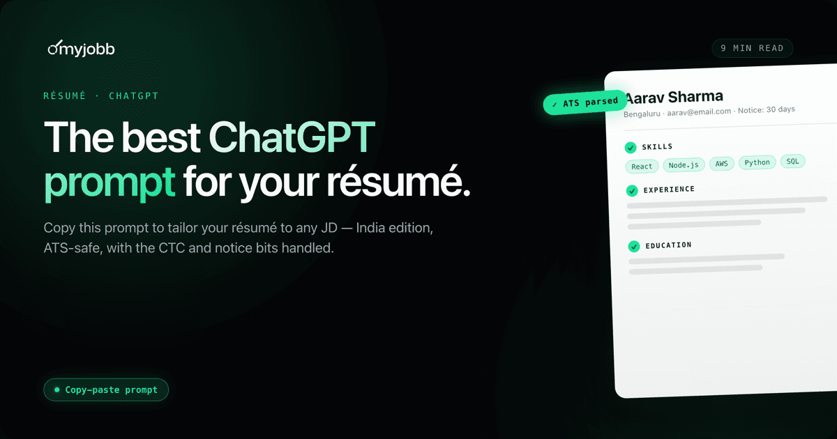 The Best ChatGPT Prompt to Tailor Your Resume to Any Job Description (India Edition) | myjobb blog cover