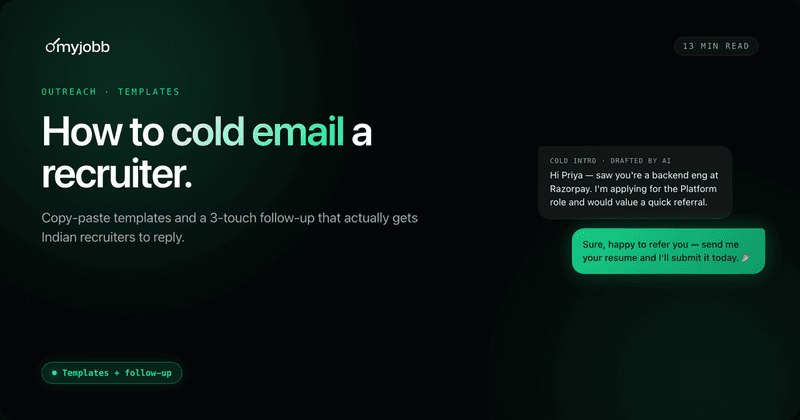 How to Cold Email a Recruiter in India (Templates + 3-Touch Follow-Up) | myjobb blog cover