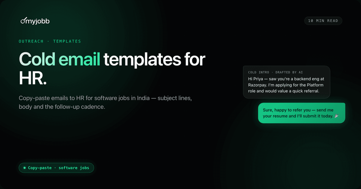 Cold Email Templates to HR for Software Jobs in India (Copy-Paste) | myjobb blog cover