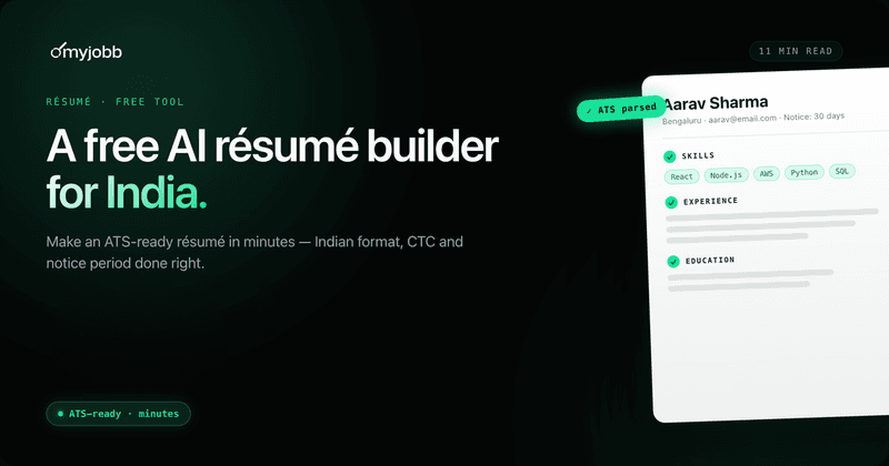 Free AI Resume Builder for India: Make an ATS-Ready Resume in Minutes | myjobb blog cover
