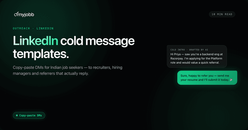 LinkedIn Cold Message Templates for Job Seekers in India (Copy-Paste) | myjobb blog cover