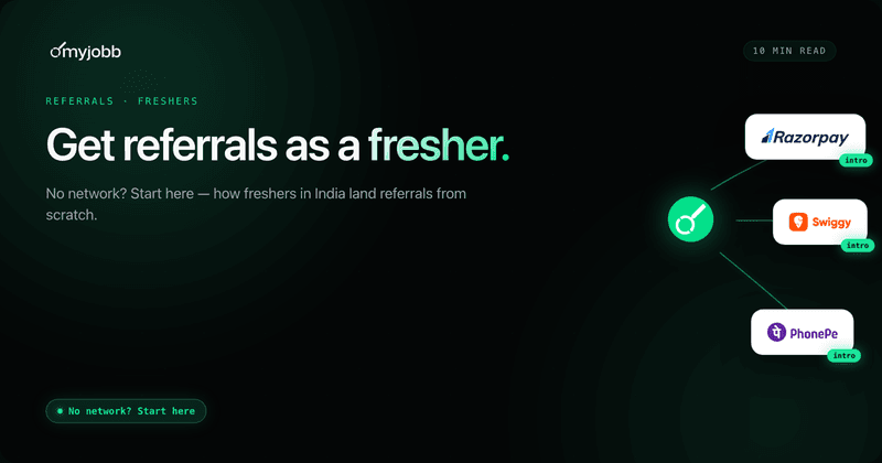 How to Get Referrals as a Fresher in India (No Network? Start Here) | myjobb blog cover