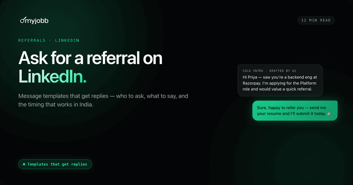 How to Ask for a Referral on LinkedIn in India (Message Templates That Get Replies) | myjobb blog cover