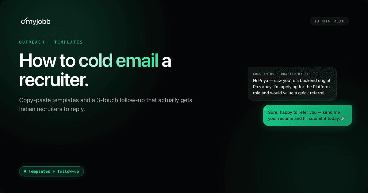 How to Cold Email a Recruiter in India (Templates + 3-Touch Follow-Up) | myjobb blog cover