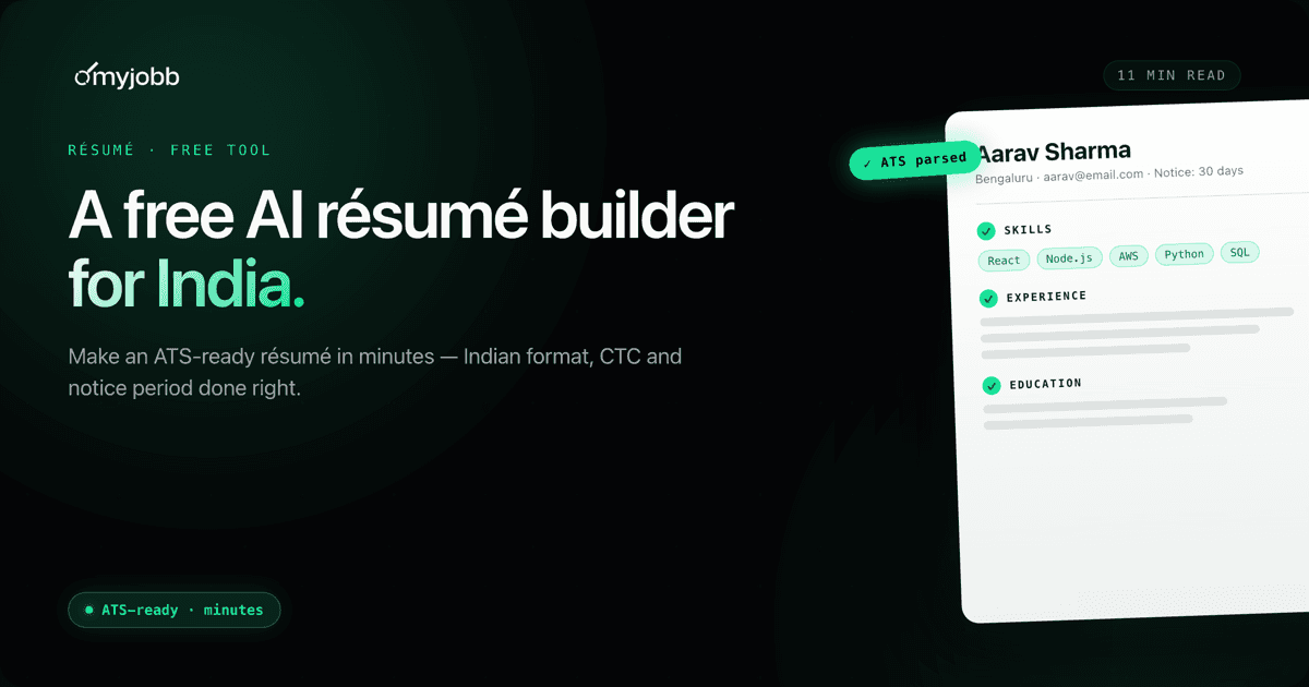 Free AI Resume Builder for India: Make an ATS-Ready Resume in Minutes | myjobb blog cover