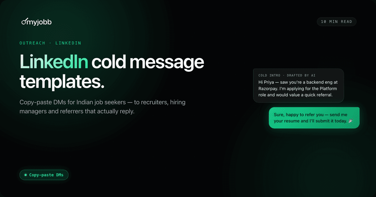 LinkedIn Cold Message Templates for Job Seekers in India (Copy-Paste) | myjobb blog cover