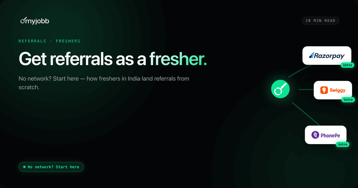 How to Get Referrals as a Fresher in India (No Network? Start Here) | myjobb blog cover